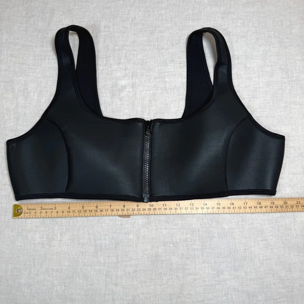 SKIMS Rubberized Scuba Swim Bikini Top Womens 4X Onyx New Front Zip Scoop Neck